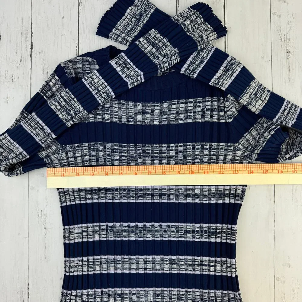 Becken Blue/Grey Striped Ribbed Crewneck Flare Long Sleeve Sweater Size XS